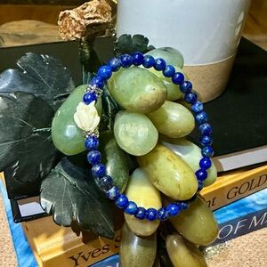 💙 Lapis Lazuli 💙 Blue Beaded Bracelet with Lucky Nine Tail Fox & Silver Spacers